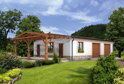 Проект дома Гараж с жилой частью, хозяйственным помещением  и навесом для отдыха ГЦ50 вид спереди