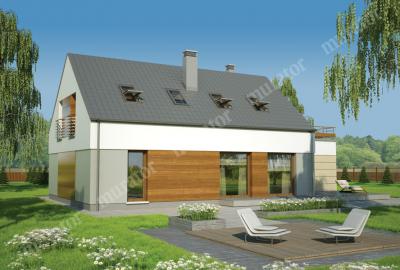 Проект дома Зеленый приют - вариант II (энергосберегающий) ЭМ152б вид со стороны