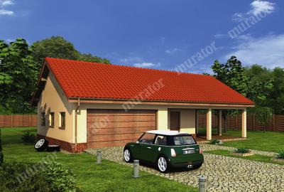 Проект дома Гараж с хозяйственным помещением, чердаком и гаражным навесом ГЦ37 вид спереди