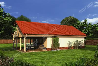 Проект дома Гараж с хозяйственным помещением, чердаком и гаражным навесом ГЦ37 вид со стороны
