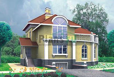 Проект дома Кирпичный дом в 2 этажа с цоколем 30-94 Визуализация фасада