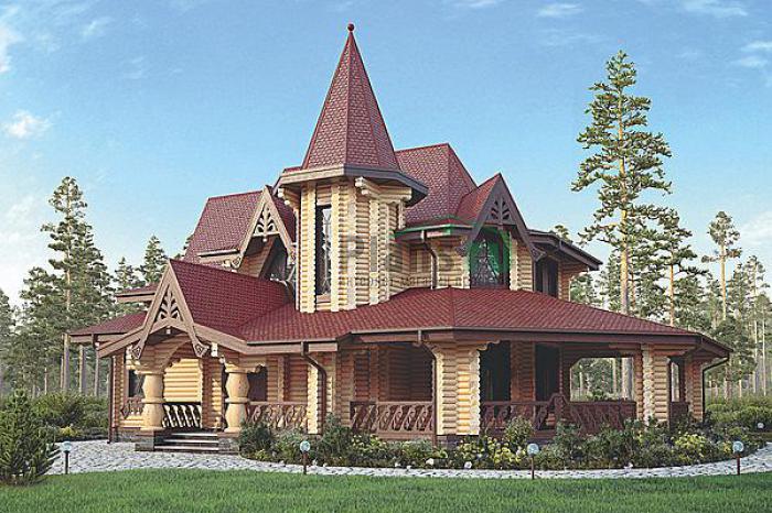 Проект дома Деревянный загородный дом в 1 этаж с мансардой 12-43 Визуализация фасада
