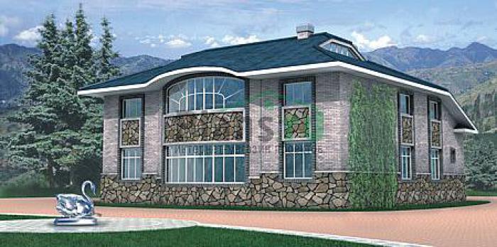Проект дома Кирпичный загородный дом с мансардой 31-84 Визуализация фасада