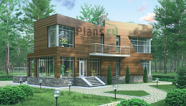 Проект дома Бетонный двухэтажный дом с подвальными помещениями 57-85 Визуализация фасада