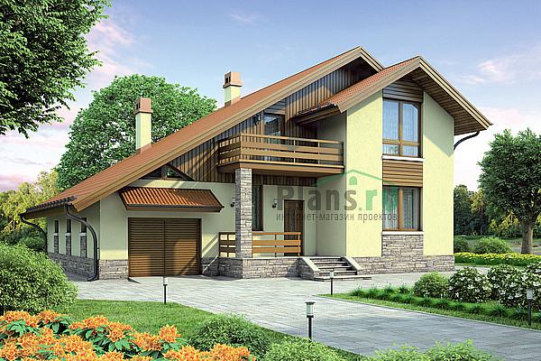 Проект дома Кирпичный загородный дом в 1 этаж с мансардой 72-41 Визуализация фасада