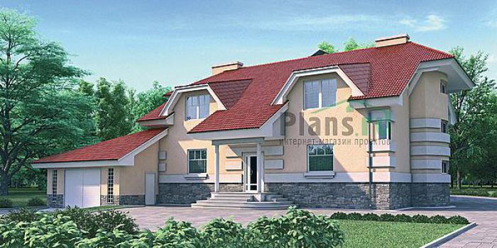 Проект дома Кирпичный дом с мансардой и цоколем 35-30 Визуализация фасада