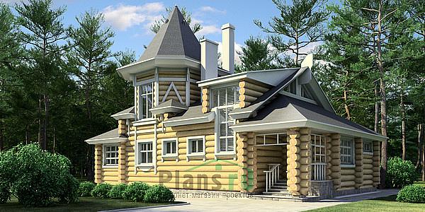 Проект дома Деревянный загородный дом в 1 этаж с мансардой 11-31 Визуализация фасада