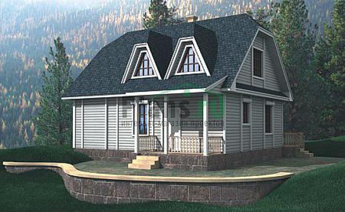 Проект дома Деревянный загородный дом в 1 этаж с мансардой 10-24 Визуализация фасада