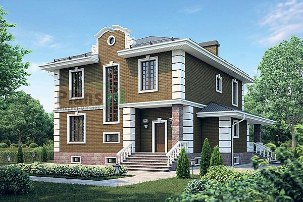 Проект дома Бетонный двухэтажный коттедж с цоколем 55-72 Визуализация фасада