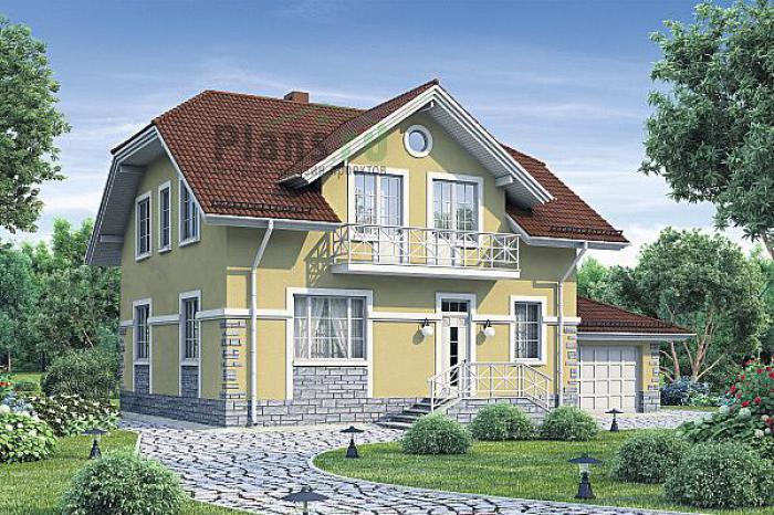 Проект дома Кирпичный загородный дом в 1 этаж с мансардой 74-24 Визуализация фасада