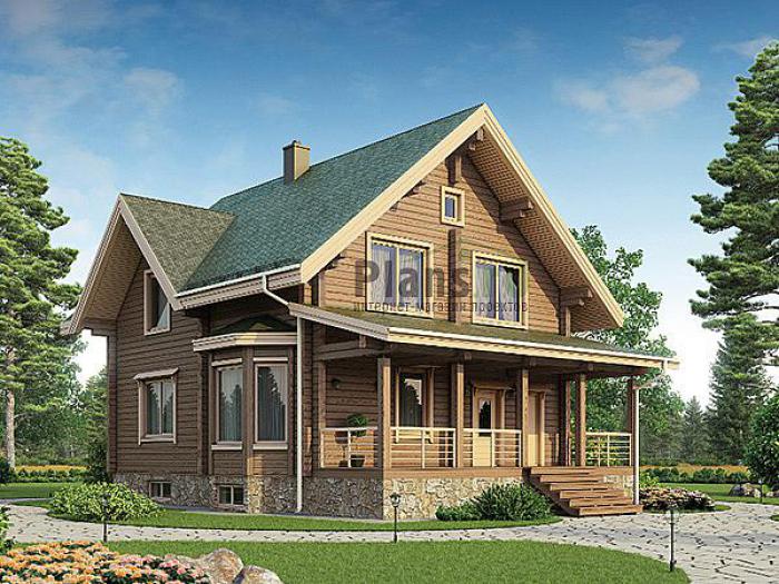 Проект дома Деревянный дом с цоколем и жилой мансардой 12-88 Визуализация фасада