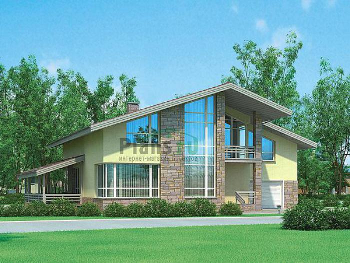 Проект дома Бетонный загородный дом с мансардой 54-44 Визуализация фасада
