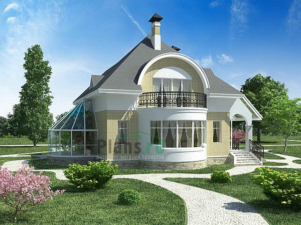 Проект дома Кирпичный загородный дом в два полных этажа 36-70 Визуализация фасада