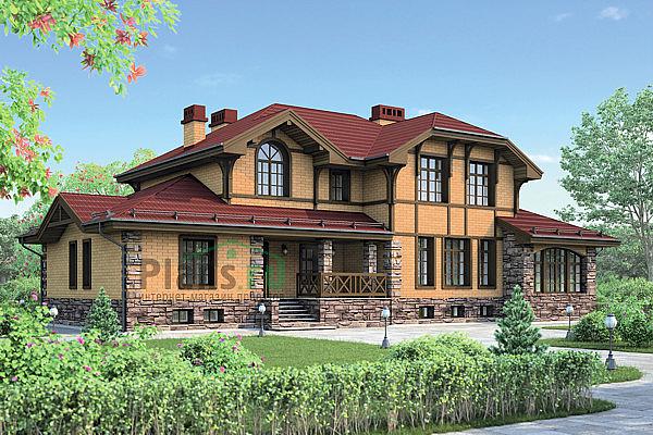 Проект дома Кирпичный дом с мансардой и цоколем 72-84 Визуализация фасада