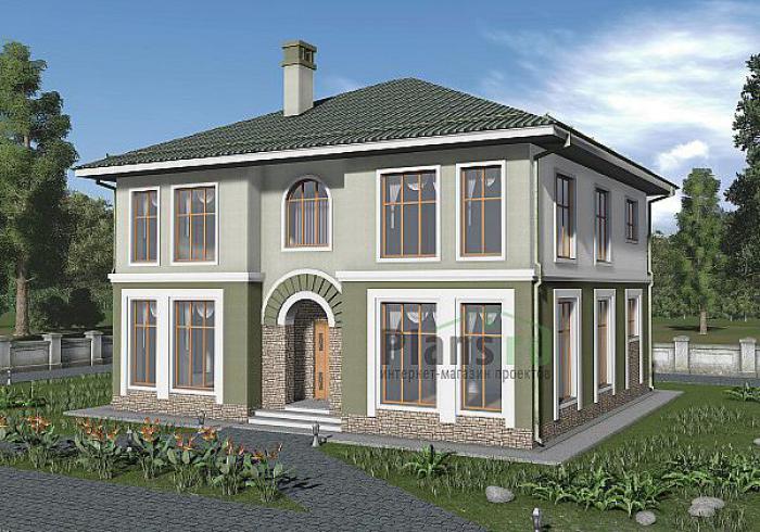 Проект дома Бетонный двухэтажный загородный дом 57-91 Визуализация фасада