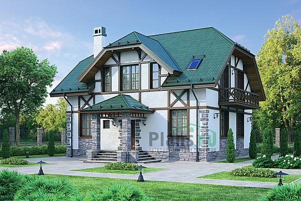 Проект дома Бетонный дом с мансардой 54-76 Визуализация фасада