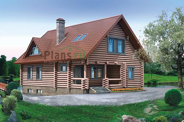 Проект дома Деревянный дом с мансардой и цоколем 10-42 Визуализация фасада