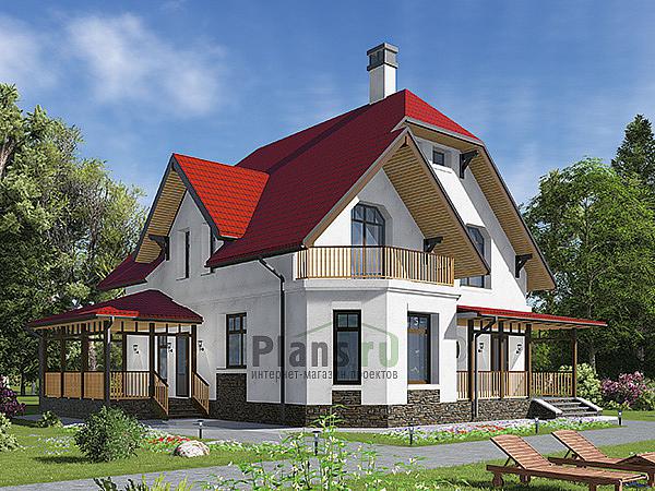 Проект дома Кирпичный дом с мансардой 41-99 Визуализация фасада