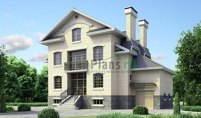 Проект дома Кирпичный двухэтажный коттедж с цокольным этажом 34-44 Визуализация фасада