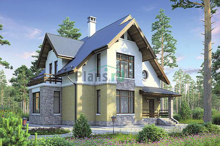 Проект дома Кирпичный загородный дом с мансардой 38-43 Визуализация фасада