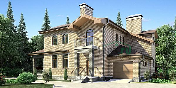 Проект дома Кирпичный коттедж с мансардой и цокольным этажом 35-88 Визуализация фасада