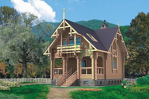 Проект дома Деревянный дом с цоколем и жилой мансардой 10-38 Визуализация фасада