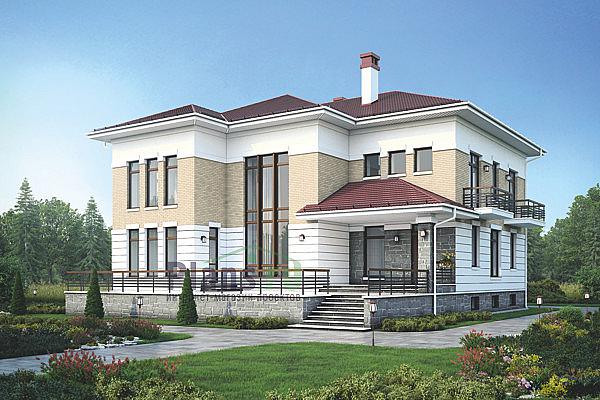 Проект дома Кирпичный двухэтажный коттедж с цоколем 39-62 Визуализация фасада
