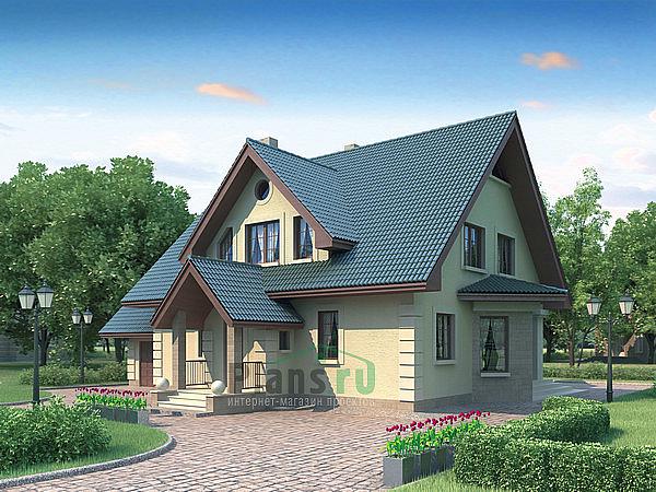 Проект дома Бетонный дом с мансардой 53-22 Визуализация фасада