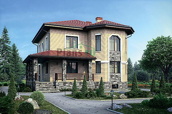 Проект дома Кирпичный двухэтажный дом с цоколем 73-60 Визуализация фасада
