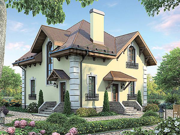 Проект дома Каркасный загородный дом с мансардой 90-47 Визуализация фасада