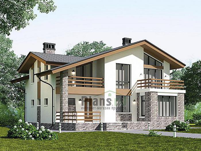 Проект дома Бетонный загородный дом с мансардой 62-89 Визуализация фасада