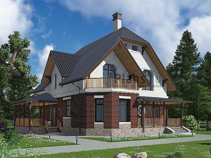 Проект дома Кирпичный загородный дом в 1 этаж с мансардой 42-00 Визуализация фасада