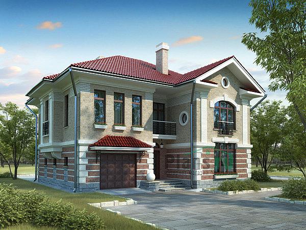 Проект дома Кирпичный загородный дом в два полных этажа 70-61 Визуализация фасада