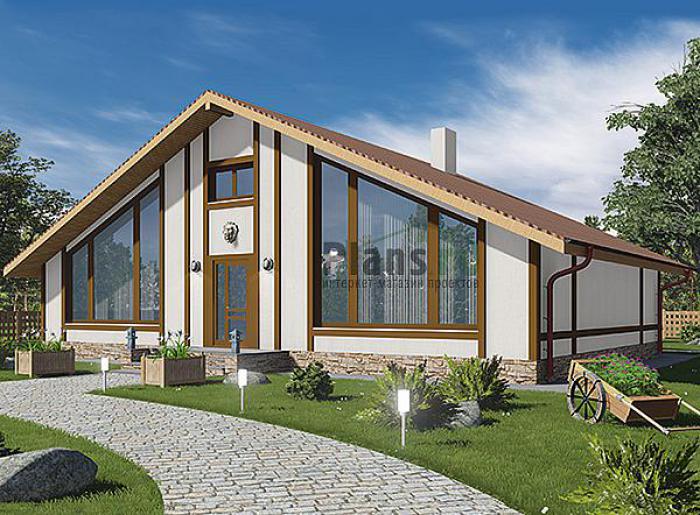 Проект дома Бетонный загородный дом с мансардой 60-59 Визуализация фасада