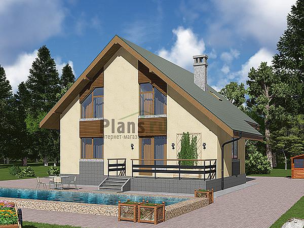 Проект дома Бетонный дом с мансардой 63-17 Визуализация фасада
