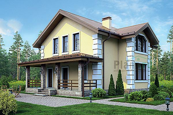 Проект дома Бетонный дом с мансардой 56-42 Визуализация фасада