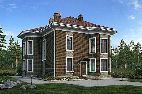 Проект дома Кирпичный загородный дом в два этажа плюс мансарда 39-39 Визуализация фасада