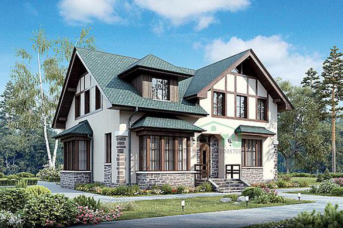 Проект дома Бетонный дом с мансардой 56-40 Визуализация фасада