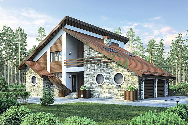 Проект дома Бетонный дом с мансардой 55-66 Визуализация фасада