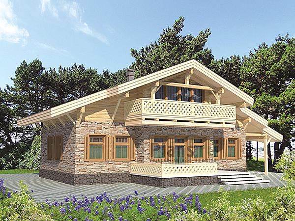 Проект дома Деревянный одноэтажный дом 12-72 Визуализация фасада