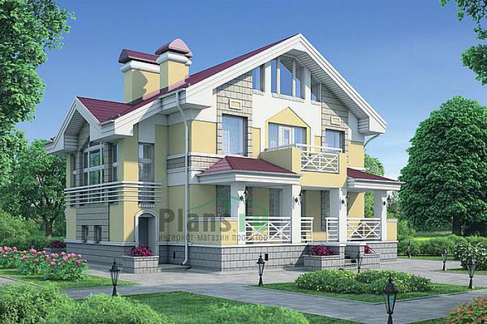 Проект дома Бетонный дом в 2 полных этажа с мансардой 55-04 Визуализация фасада
