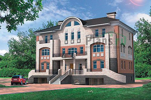 Проект дома Кирпичный двухэтажный дом с мансардой и цокольным этажом 32-34 Визуализация фасада