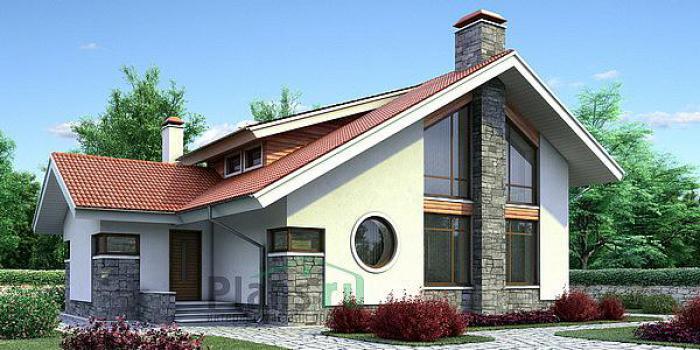 Проект дома Бетонный дом с мансардой 52-74 Визуализация фасада