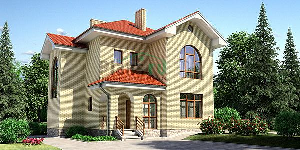 Проект дома Кирпичный загородный дом с мансардой 35-77 Визуализация фасада