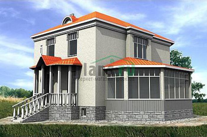 Проект дома Бетонный двухэтажный дом с цоколем 80-02 Визуализация фасада