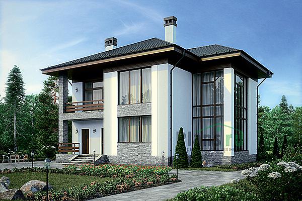 Проект дома Кирпичный двухэтажный загородный дом 73-57 Визуализация фасада