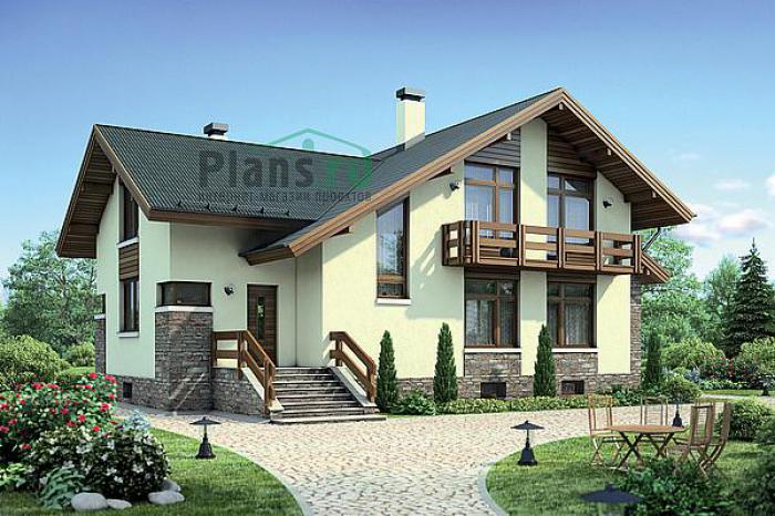 Проект дома Бетонный дом с цоколем и жилой мансардой 55-13 Визуализация фасада