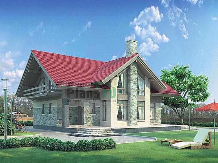 Проект дома Кирпичный дом с мансардой 71-85 Визуализация фасада