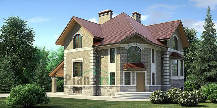 Проект дома Кирпичный коттедж с мансардой и цокольным этажом 35-86 Визуализация фасада