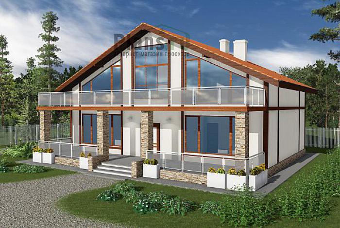 Проект дома Бетонный одноэтажный коттедж с мансардой 57-29 Визуализация фасада